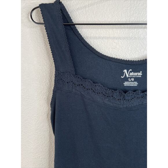 Natural Reflections Women’s Large Black Tank Top Lace Neckline‎ - Picture 2 of 14